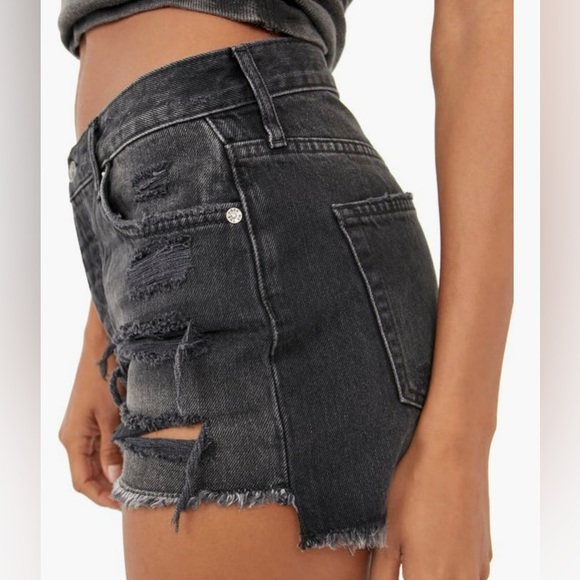 Free People Maggie Distressed Black Jean Shorts- 24 - Picture 3 of 8